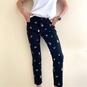 Tory Burch Black Floral Embroidered Jeans